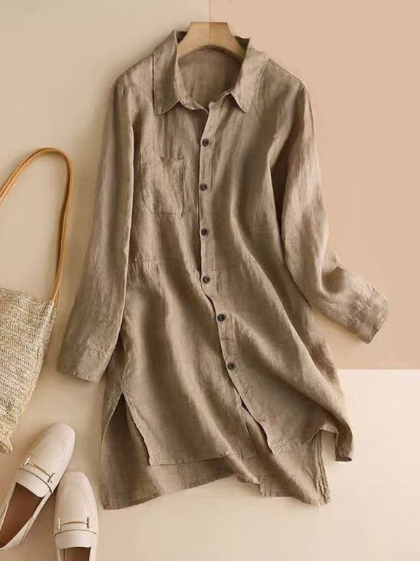 Mid-Length Linen Shirt Dress