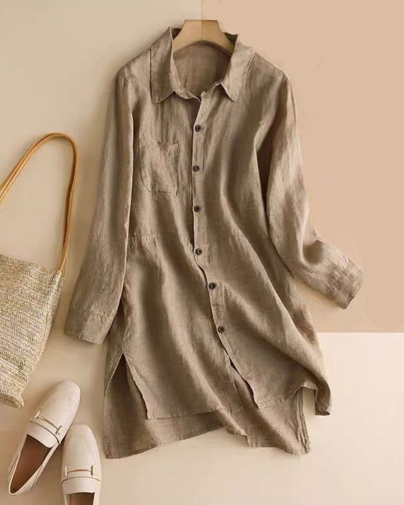 Mid-Length Linen Shirt Dress