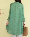 Women s mid length cotton and linen shirt with Chinese knot buttons high end embroidered linen cardigan spring style leftover stock from top tier department stores image 3