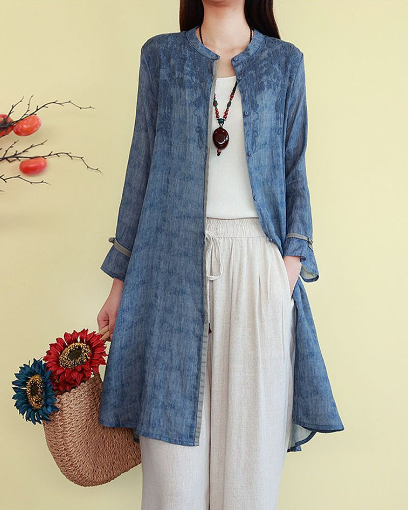 Embroidered Linen Cardigan