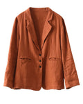 Women s autumn solid color casual suit cardigan top made of cotton and linen with labels removed and made of cotton and linen image 4