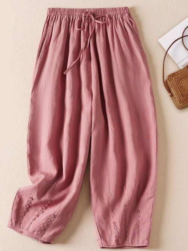 Embroidered Linen Harem Pants