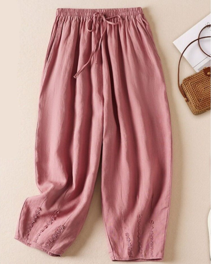 Embroidered Linen Harem Pants