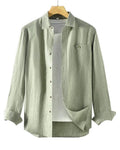 Men s linen shirt long sleeved casual spring 2026 white cotton and linen shirt loose fitting linen top image 4