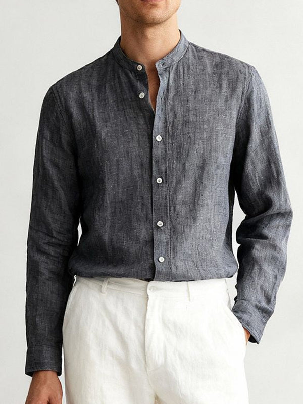 Relaxed Linen Stand-Collar Shirt