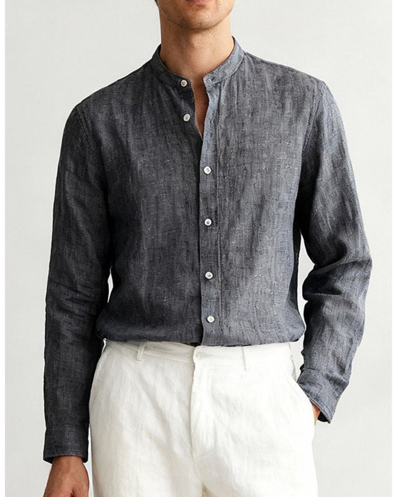 Relaxed Linen Stand-Collar Shirt