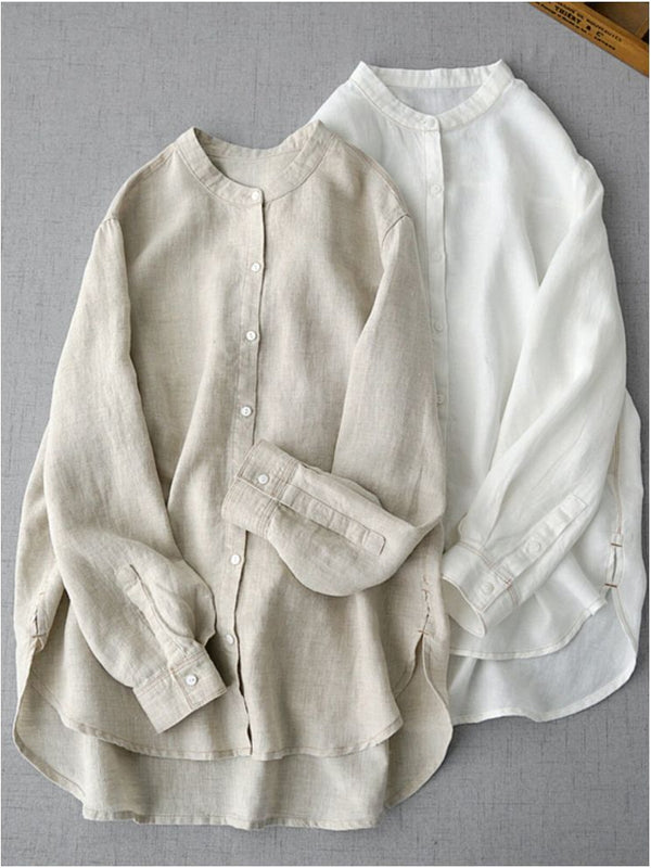Stand-Collar Linen Shirt