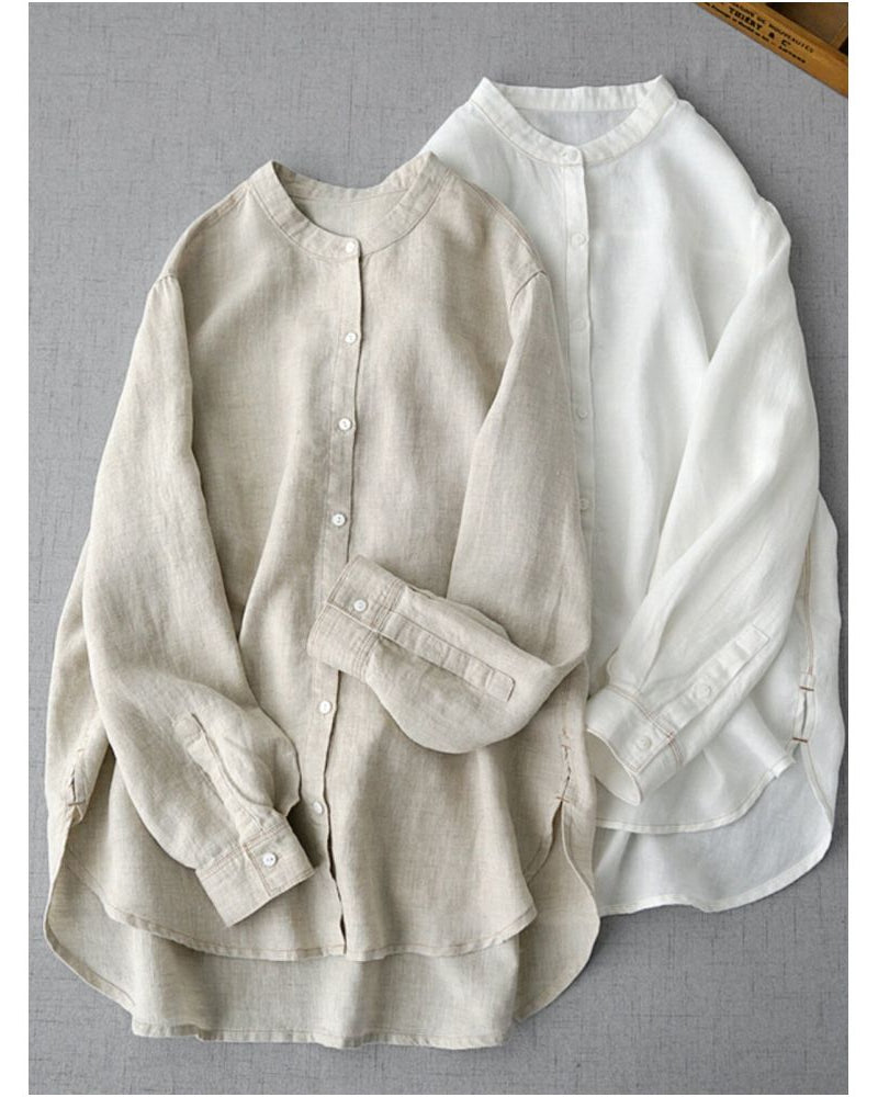 Stand-Collar Linen Shirt