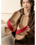 TuoTao New Linen Slippers Summer Men s and Women s Home Indoor Breathable Sweat Absorbing Soft Sole Floor Sandals Thick Sole image 3