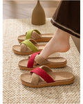 TuoTao New Linen Slippers Summer Men s and Women s Home Indoor Breathable Sweat Absorbing Soft Sole Floor Sandals Thick Sole image 4