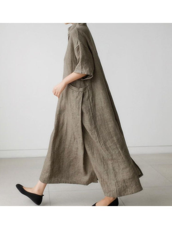 Women s Loose Cotton Linen Shirt Dress