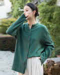 Women s Cotton Linen V Neck Blouse image 2