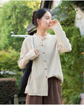 Women s Cotton Linen V Neck Blouse