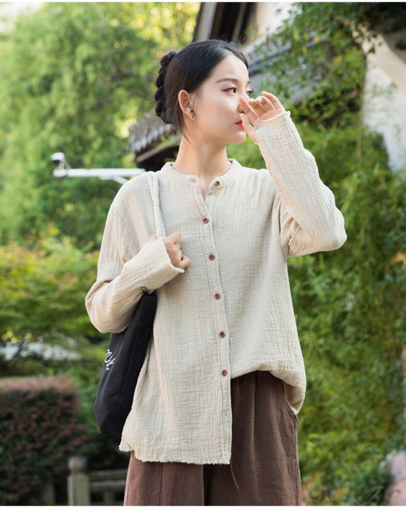 Women s Cotton Linen V Neck Blouse