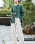 Women s Cotton Linen V Neck Blouse